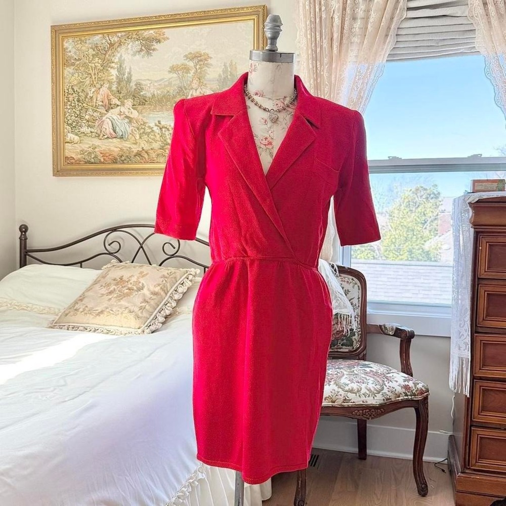 red knit mini dress 90s St John red knit blazer mini dress size 8